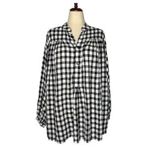 Aspesi Women's Tunic Size 44 L/XL Black White Check Print Long Sleeve Oversized